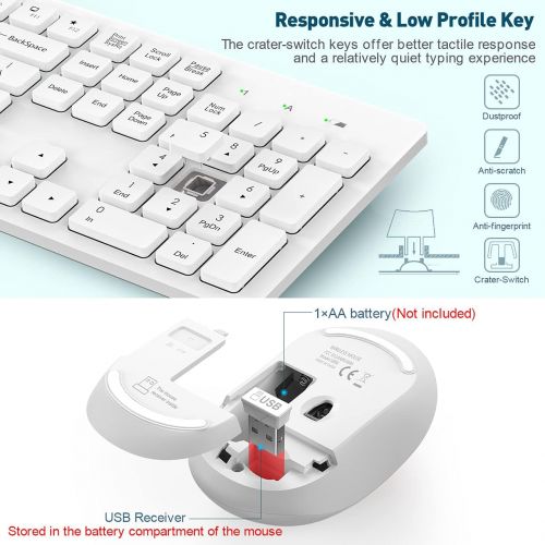  [아마존베스트]RATEL Wireless Keyboard Mouse Combo, 2.4GHz Slim Full-Sized Silent Wireless Keyboard and Mouse Combo with USB Nano Receiver for Laptop, PC (Light Cream White)