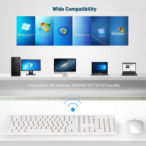  [아마존베스트]RATEL Wireless Keyboard Mouse Combo, 2.4GHz Slim Full-Sized Silent Wireless Keyboard and Mouse Combo with USB Nano Receiver for Laptop, PC (Light Cream White)