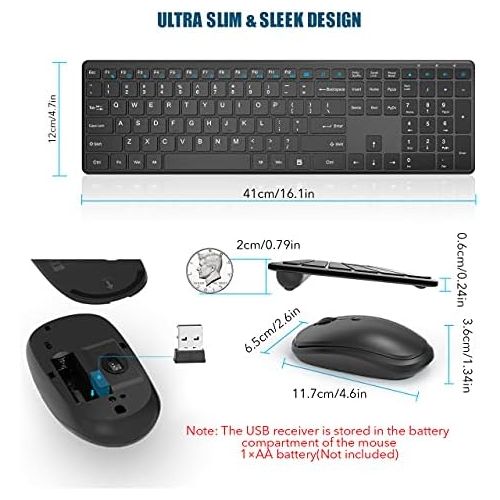  [아마존베스트]Wireless Keyboard and Mouse Combo Silent, RATEL 2.4GHz Ultra-Thin Full Sized Wireless Keyboard Mouse Set with USB Receiver for Computer, Desktop, PC, Notebook, Laptop (Black)