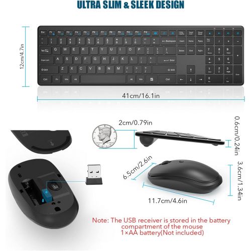  [아마존베스트]Wireless Keyboard and Mouse Combo Silent, RATEL 2.4GHz Ultra-Thin Full Sized Wireless Keyboard Mouse Set with USB Receiver for Computer, Desktop, PC, Notebook, Laptop (Black)