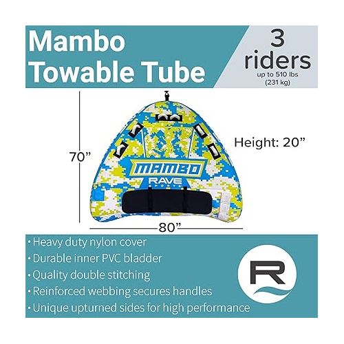  RAVE Sports Mambo Boat Towable Tube - Inflatable Boating Tube for 1-3 Riders