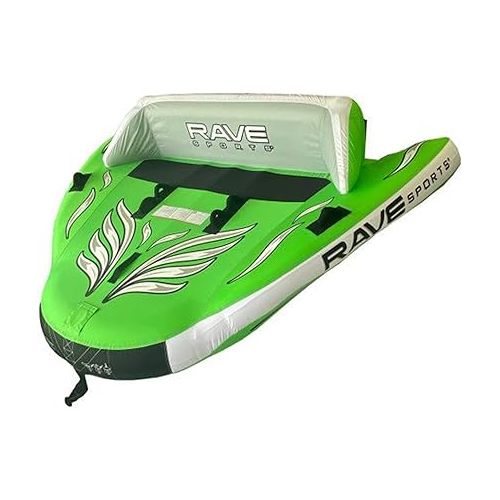  RAVE Sports 3 Person Inflatable Durable Nylon Wake Hawk Towable Boating Water Tube Raft with 6 Handles, Knuckle Guards, and 2 Air Chambers, Green