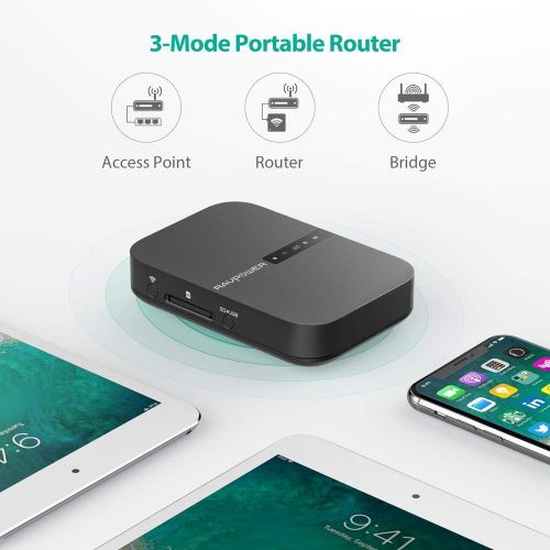  RAVPower FileHub, Wireless Travel Router AC750, Portable SD Card HDD Backup and Data Transmission Unit, 6700mAh External Battery Pack 2019 Version