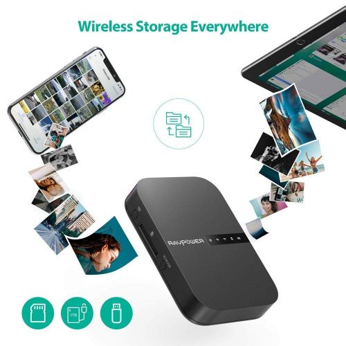  RAVPower FileHub, Wireless Travel Router AC750, Portable SD Card HDD Backup and Data Transmission Unit, 6700mAh External Battery Pack 2019 Version