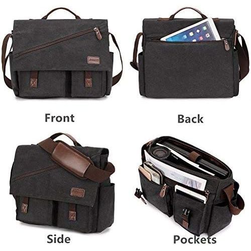  [아마존베스트]Messenger Bag for Men,Water Resistant Canvas Satchel 14 15.6 17 Inch Laptop Briefcases Business Shoulder Bookbag by RAVUO