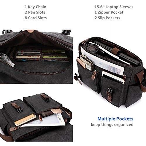  [아마존베스트]Messenger Bag for Men,Water Resistant Canvas Satchel 14 15.6 17 Inch Laptop Briefcases Business Shoulder Bookbag by RAVUO