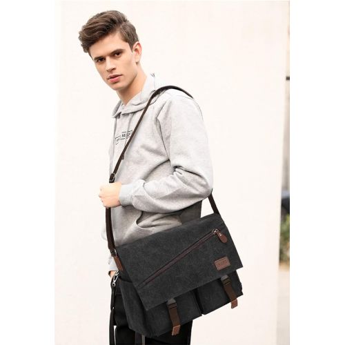  [아마존베스트]Messenger Bag for Men,Water Resistant Canvas Satchel 14 15.6 17 Inch Laptop Briefcases Business Shoulder Bookbag by RAVUO