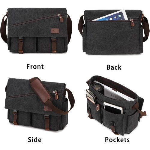  [아마존베스트]Messenger Bag for Men,Water Resistant Canvas Satchel 14 15.6 17 Inch Laptop Briefcases Business Shoulder Bookbag by RAVUO