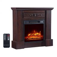 RAYMONDJJ 32 Electric Fireplace with Mantle, Wood Brown Fire Place 1400W Stove Space Heater with Fake Wood,Fireplace Surround Overheat Protection Faux Fireplace Mantel Small Remote Control B