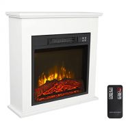 RAYMONDJJ 25 Electric Fireplace with Mantle, White Fireplace 1400W Stove Space Heater with Fake Wood,Fireplace Surround Overheat Protection Faux Fireplace Mantel Small Remote Control Black