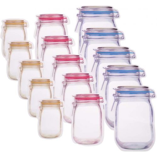  RAYNAG 15 Pack Mason Jar Ziplock Bags Frosted Resealable Pouch Leakproof Airtight Seal Thick Poly Bags, Stand-up Reclosable Saver Bags for Food Seeds Candy Jewelry Tea