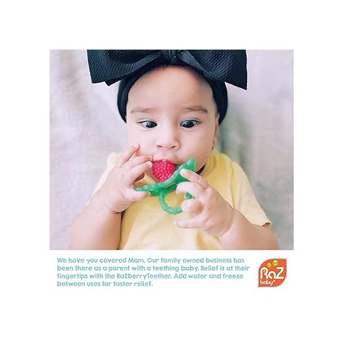  RaZbaby RaZberry Silicone Baby Teether Toy - Berrybumps Soothe Babies Sore Gums - Hands Free Design - BPA Free - Easy-to-Hold - Teething Relief Pacifier For Infant - Fruit Shape/Red