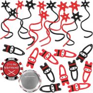 RBBZ party Ninja Party Favors Bundle 24 pcs Stretchy Flying Slingshot Ninja Toys Ninjago Party Favors Ninja Pinatas Red and Black Ninja Birthday Favor Supplies plus Special Pin for Birthday C