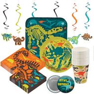 RBBZ party Dinosaur Dino Party Supplies Birthday Party Tableware for 16 Large Party Pack Includes Dinner Plates, Dessert Plates, Large and Small Napkins, Cups and Hanging Swirls