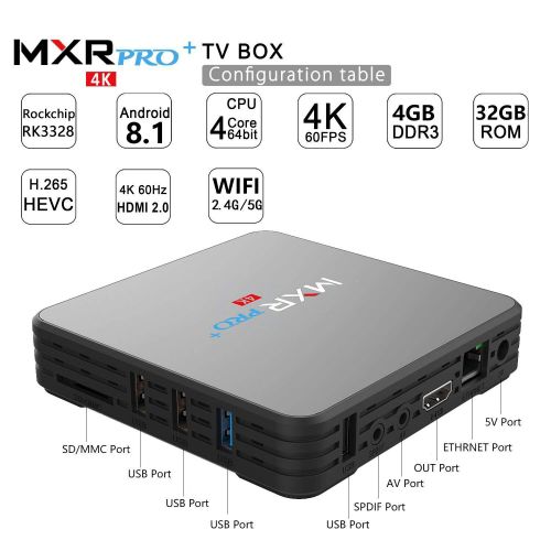  RBSCH Android 8.1 TV Box,2019 MXR Pro + 4G DDR3 32G EMMC Flash RK3328 Quad Core Processor True 4K Playing Full HD with 5G2.4G Dual WiFi BT4.1 USB3.0