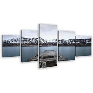 RBWE Snow Mountain Range, Pier, Wood Canvas Poster Bedroom Decor Sports Landscape Office Room Decor Gift Frame:60×32in（150×80cm）