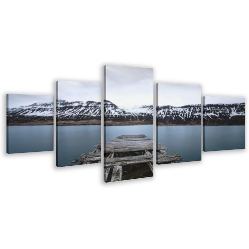  RBWE Snow Mountain Range, Pier, Wood Canvas Poster Bedroom Decor Sports Landscape Office Room Decor Gift Frame:60×32in（150×80cm）