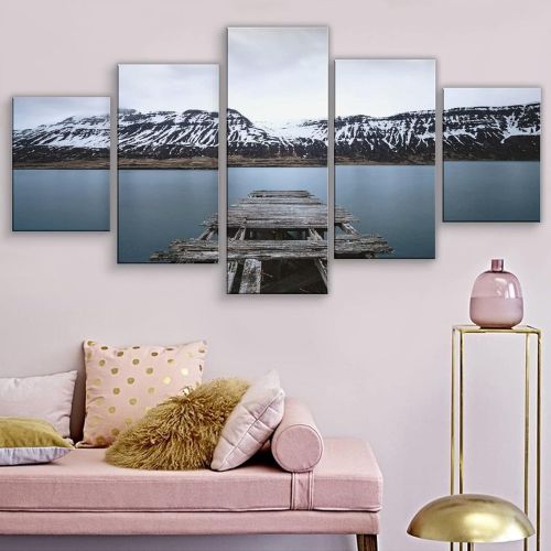  RBWE Snow Mountain Range, Pier, Wood Canvas Poster Bedroom Decor Sports Landscape Office Room Decor Gift Frame:60×32in（150×80cm）