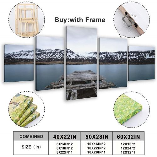  RBWE Snow Mountain Range, Pier, Wood Canvas Poster Bedroom Decor Sports Landscape Office Room Decor Gift Frame:60×32in（150×80cm）