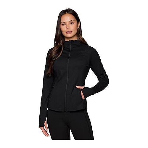  RBX Active Running Jacket for Women, Lightweight Zip Up Mock Neck Yoga Jacket With Zipper Pockets
