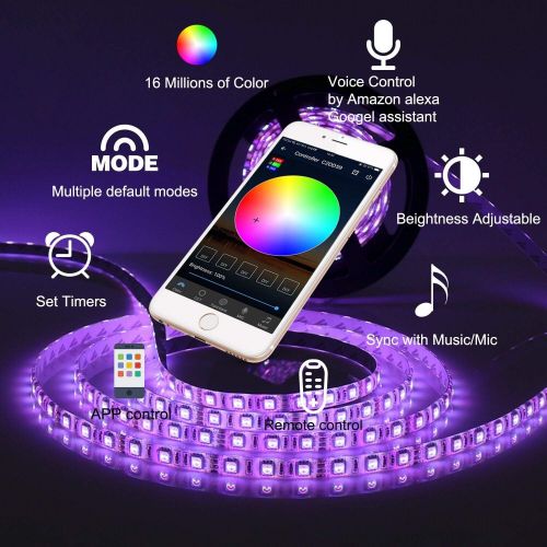  [아마존 핫딜] [아마존핫딜]RC WiFi LED Strip Lights 32.8ft RGB LED Strip Light 5050 LED Light Strip,Color Changing LED Strip Lights with Remote, APP Control for Home Decoration,Works with Android,iOS, Alexa,