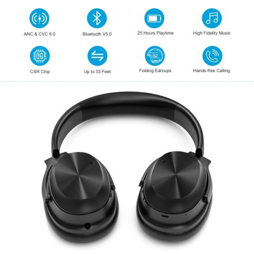  [아마존 핫딜] [아마존핫딜]Active Noise Canceling Headphones, RCA Bluetooth 5.0 Headphones Over Ear Wireless Headphones with Mic, Foldable Soft Protein Earpads, 25Hrs Playtime for Travel Work TV PC Cellphone