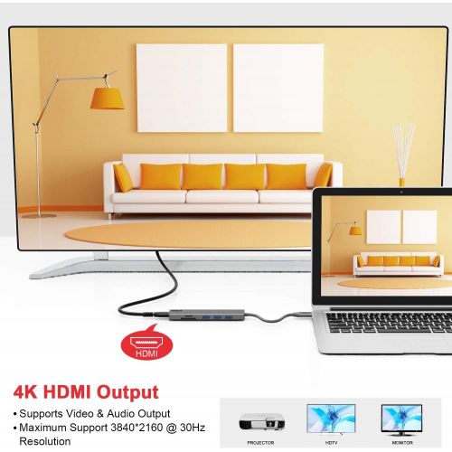  [아마존 핫딜] [아마존핫딜]USB C Hub, RCA USB C Adapter, 4K USB C to HDMI, 3 USB 3.0 Ports, SD/TF Card Readers, Compatible with MacBook Pro, Chromebook, XPS, Laptop and More USB Type C Devices