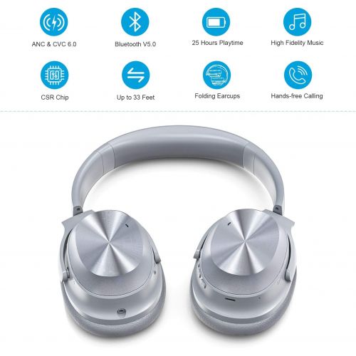  [아마존 핫딜] [아마존핫딜]Active Noise Canceling Headphones, RCA Bluetooth 5.0 Headphones Over Ear Wireless Headphones with Mic, Foldable Soft Protein Earpads, 25Hrs Playtime for Travel Work TV PC Cellphone