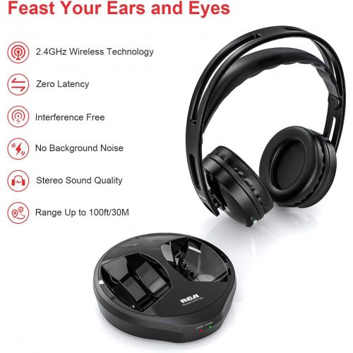  [아마존핫딜][아마존 핫딜] Wireless TV Headphones, RCA Over Ear Hi-Fi Stereo Headset for TV Watching PC VCD, Headphones with 2.4GHz RF Transmitter, Charging Dock for Seniors Hearing Impaired, 100ft Range, Re