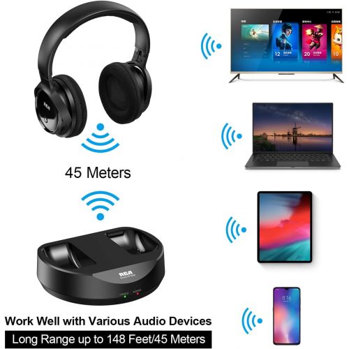  [아마존 핫딜] RCA Wireless TV Headphones, Over Ear Headphones for TV Watching, PC Phone MP3 iPod VCD DVD, Headphones for Seniors Hard of Hearing, 148ft/45M Range, Rechargeable and Adjustable