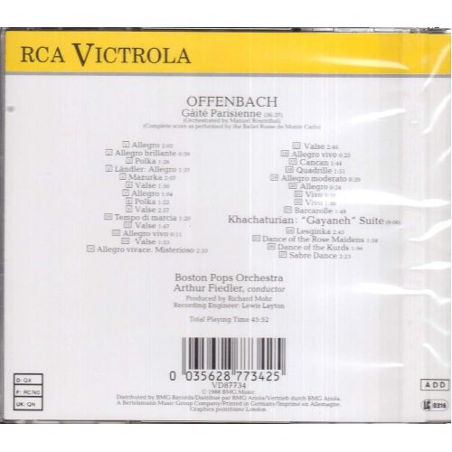 RCA Offenbach Gaite Parisienne Khachaturian Gayne Suite - Boston Pops Orchestra Arthur Fiedler (Audio CD) 1988