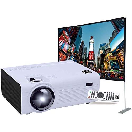  RCA RPJ136 LCD Home Theater Projector with LED Projection Lamp 1080p HD Compatible Bundle RPJ123 Indoor Outdoor 100 Diagonal Portable Projector Screen Kit