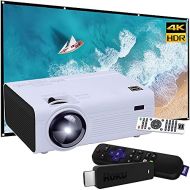 RCA RPJ136 LCD Home Theater Projector Up to 130 Screen Supports 1080p (480p Native) Bundle with Minolta 120 Home Theater Projector Screen + Roku Streaming Stick Portable Player