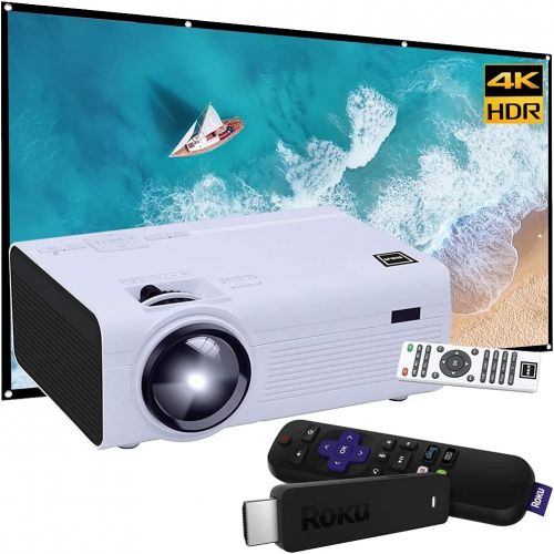  RCA RPJ136 LCD Home Theater Projector Up to 130 Screen Supports 1080p (480p Native) Bundle with Minolta 120 Home Theater Projector Screen + Roku Streaming Stick Portable Player