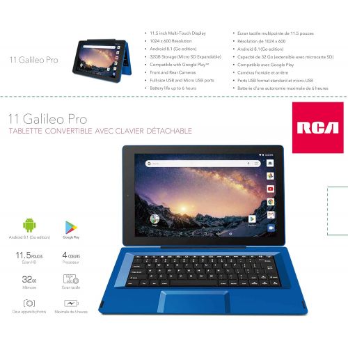  [아마존베스트]2018 Newest Premium High Performance RCA Galileo 11.5 2-in-1 Touchscreen Tablet PC Intel Quad-Core Processor 1GB RAM 32GB Hard Drive Webcam WiFi Bluetooth Android 6.0-Blue