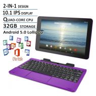 RCA Viking Pro Purple Edition 10.1 Touchscreen 2 In 1 Tablet Laptop, Detachable Keyboard, Free Office Moblie APP, Quad-Core Processor,32G storage, IPS Display, Android 5.0 Lollipop