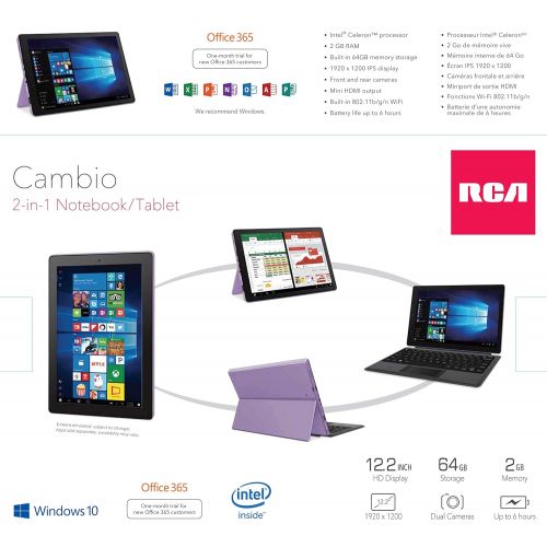  RCA 10 & 12.2 inch Cambio Windows 10 Tablet with Keyboard (10.1, Pink)