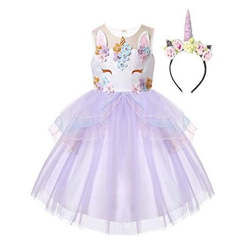  R-Cloud Girls Flower Unicorn Costume Pageant Princess Dress Up Cosplay Birthday Party Dress