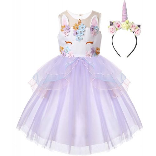  R-Cloud Girls Flower Unicorn Costume Pageant Princess Dress Up Cosplay Birthday Party Dress