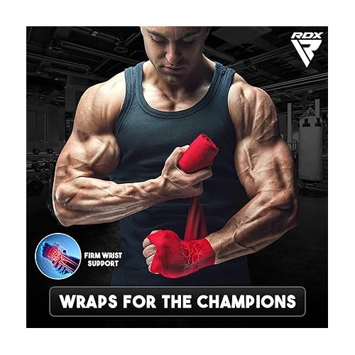  RDX Boxing Hand Wraps Inner Gloves, 180 Inch 4.5m Elasticated Thumb Loop Bandages, Mexican Style Under Mitts Wrist Wrap Protection Muay Thai MMA Kickboxing Martial Arts Punching Bag Training Men Women