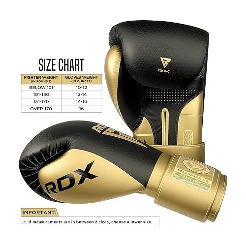  RDX Professional Boxing Sparring Gloves, Mark PRO Competition, Super Skin Maya Hide Leather, Multi-Layered, Padded Wrist Support, EZ Strap for Firm Secure Fit, Kickboxing Training