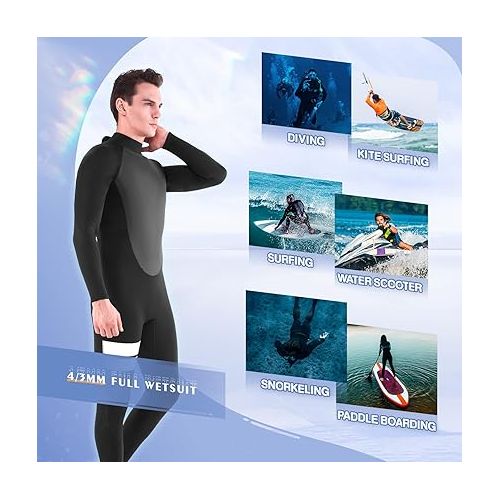  Wetsuit Men 3/4mm Womens Neoprene Full Body Thermal Scuba Diving Suits, 4mm One Piece Wet Suit Cold Water Swimsuits for Surfing Snorkeling