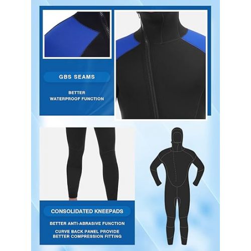  Mens Wetsuit 5mm Full Scuba Diving Suit Front Zipper Hoodie Snorkeling Surfing Kayaking Canoeing Cold Water Wet Suits