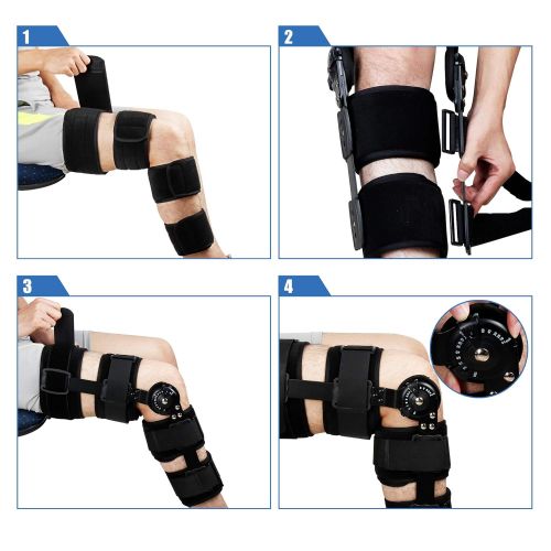  REAQER Hinged ROM Knee Brace, Adjustable Length Post OP Patella Brace Support Stabilizer Pad...