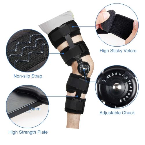  REAQER Hinged ROM Knee Brace, Adjustable Length Post OP Patella Brace Support Stabilizer Pad...