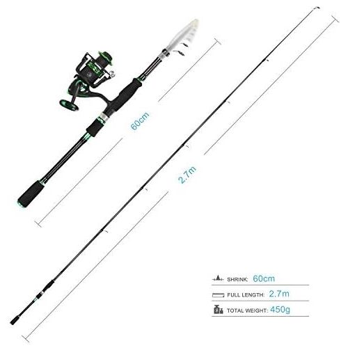  [아마존베스트]REAWOW Telescopic Fishing Rod and Spinning Reel Combos Carbon Fiber Portable Fishing Rod 5.2: 1 Speed Ratio Spinning Reels for Travel Saltwater Freshwater