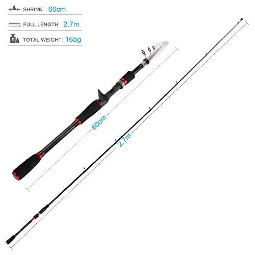  [아마존베스트]REAWOW Telescopic Fishing Rod and Reels Combo Portable Carbon Super Light Pistol Grip Fishing Rod Bass Fishing Reel Sea Fishing Reels Baitcast Reel 2 Pieces