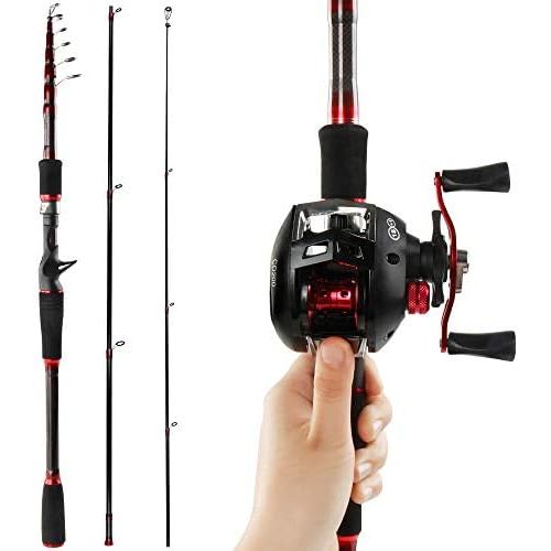  [아마존베스트]REAWOW Telescopic Fishing Rod and Reels Combo Portable Carbon Super Light Pistol Grip Fishing Rod Bass Fishing Reel Sea Fishing Reels Baitcast Reel 2 Pieces