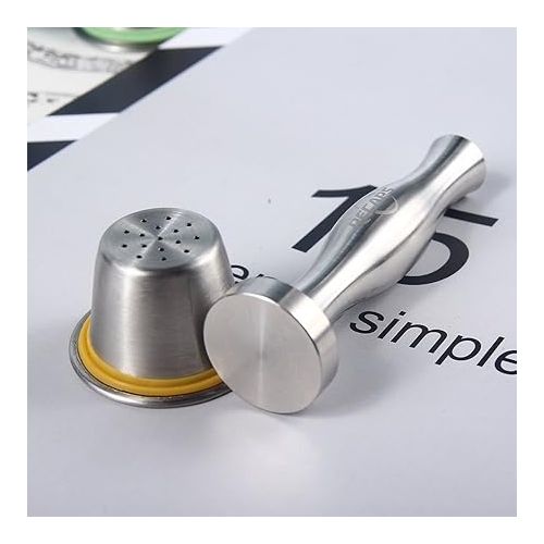  Stainless Steel Coffee Tamper Filling Tool by RECAPS Compatible with Nespresso Machine Refillable Reusable Filter Pressing Coffee Grind Diameter 24mm