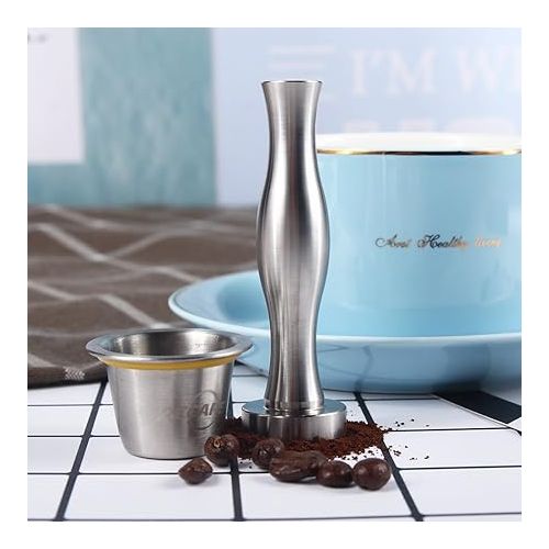  Stainless Steel Coffee Tamper Filling Tool by RECAPS Compatible with Nespresso Machine Refillable Reusable Filter Pressing Coffee Grind Diameter 24mm